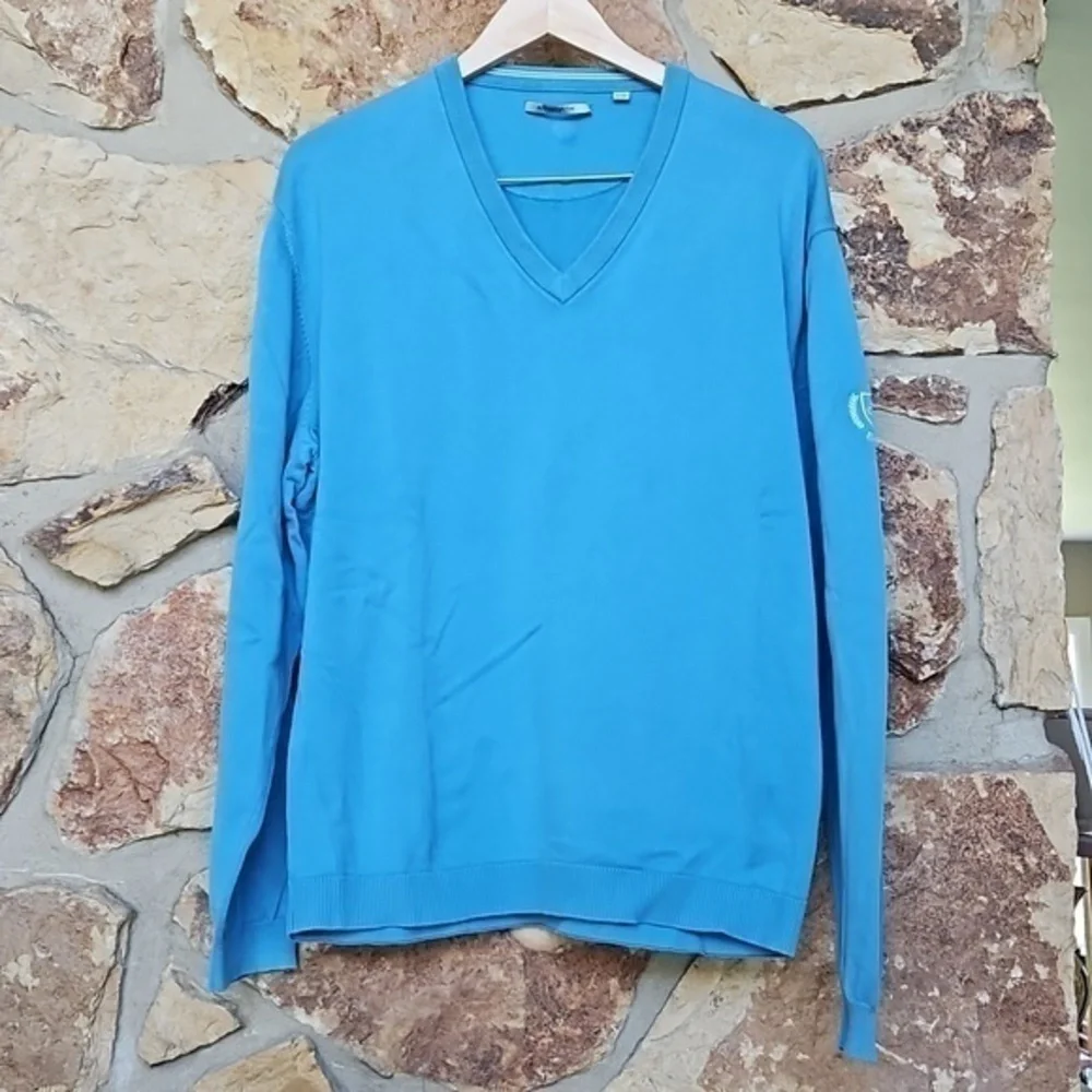 Ashworth Blue Knit V Neck Lightweight‎ Pima Cotton Golf Sweater Sz XL